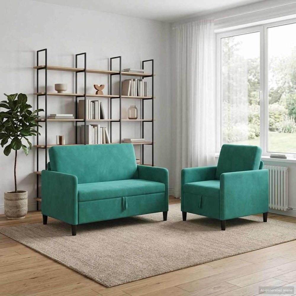 vidaXL Soffgrupp med förvaring 2 st Turkos Polyester