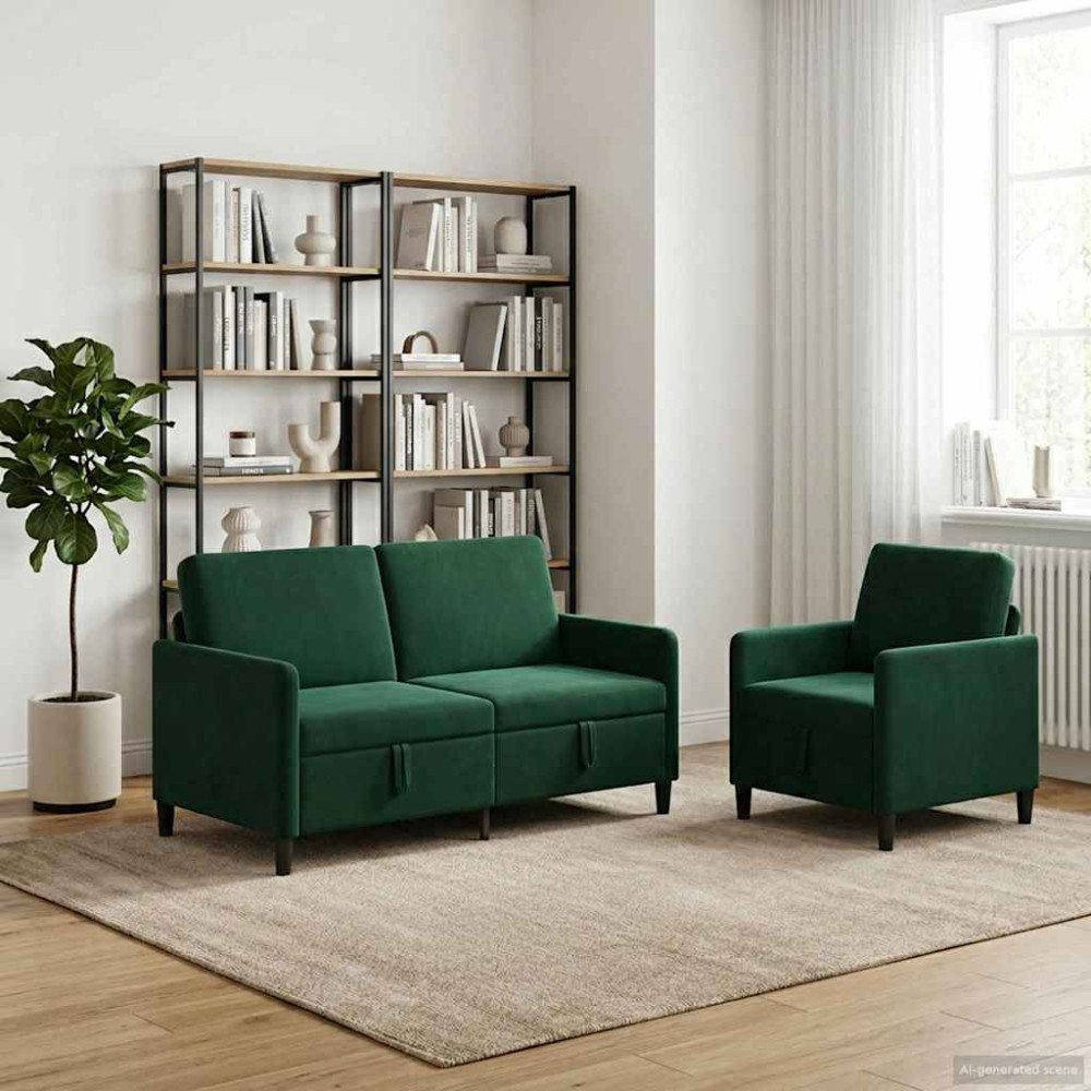 vidaXL Soffgrupp med förvaring 2 st Mörkgrön Polyester