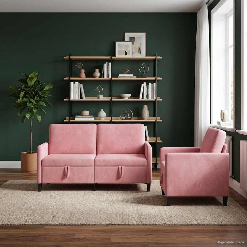 vidaXL Soffgrupp med förvaring 2 st Rosa Polyester