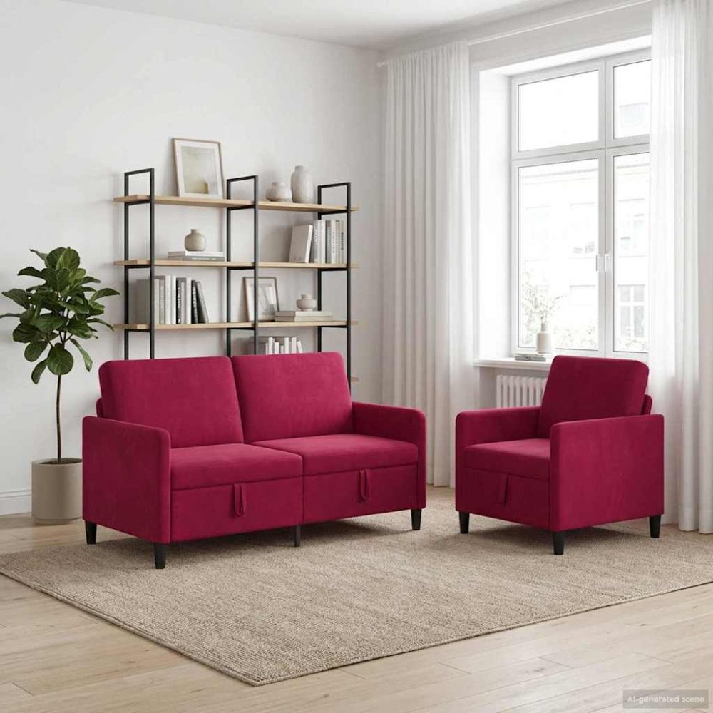 vidaXL Soffgrupp med förvaring 2 st Vinröd Polyester