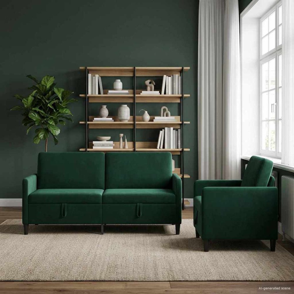vidaXL Soffgrupp med förvaring 2 st Mörkgrön Polyester