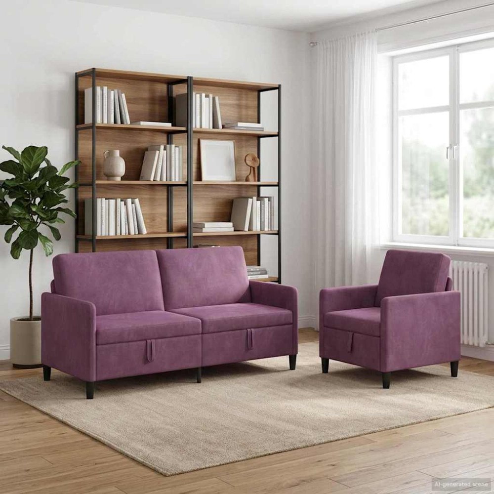 vidaXL Soffgrupp med förvaring 2 st Lila Polyester