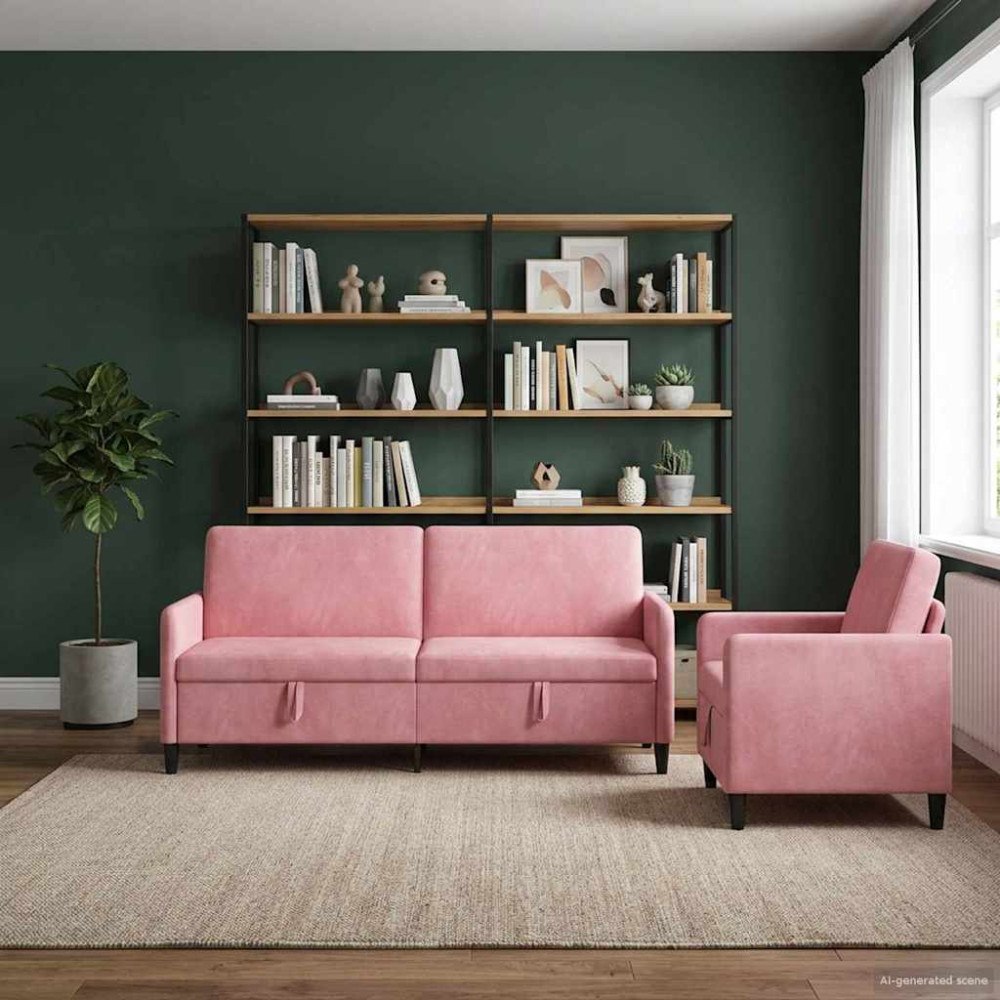 vidaXL Soffgrupp med förvaring 2 st Rosa Polyester