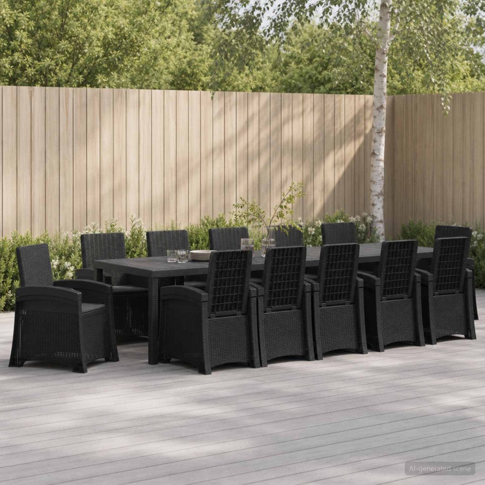 vidaXL Trädgårdsmöbelset 14 st Antracit 150 cm PP
