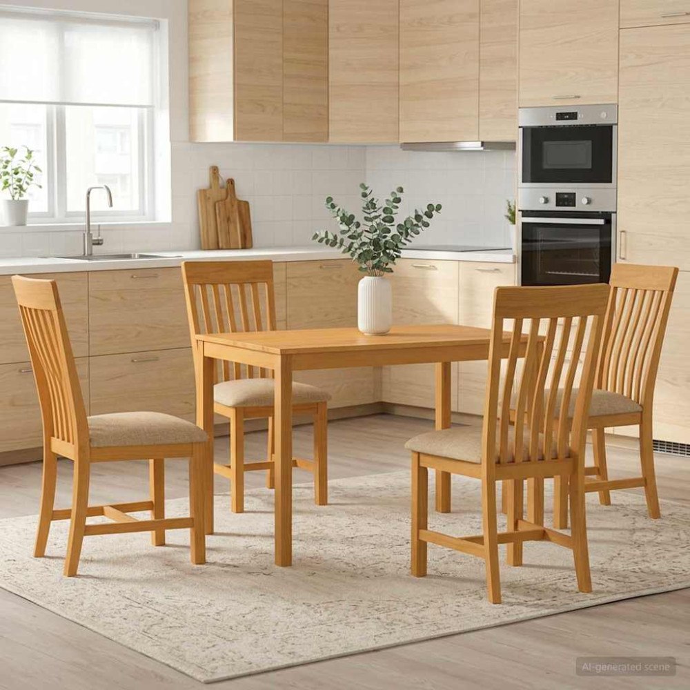 vidaXL Matgrupp 5 st Beige Massivt Ekträ