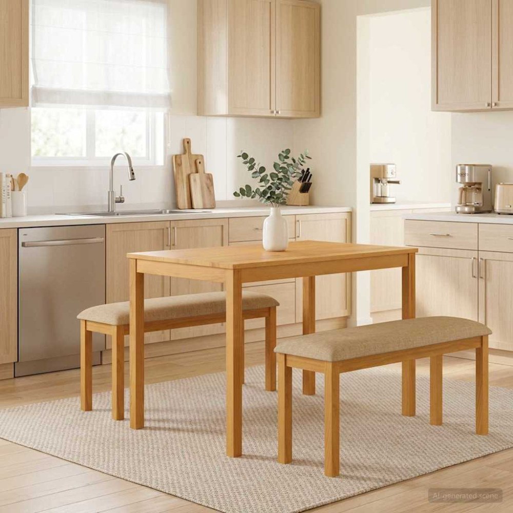 vidaXL Matgrupp 3 st Beige Massivt Ekträ