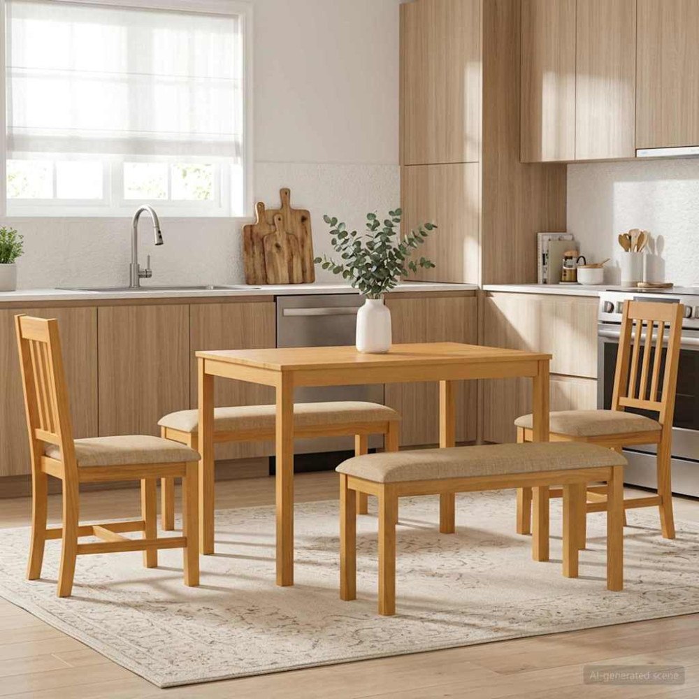 vidaXL Matgrupp 5 st Beige Massivt Ekträ