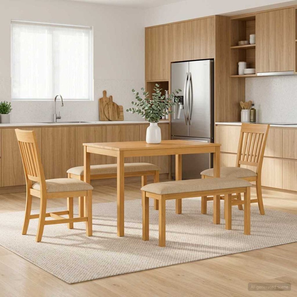 vidaXL Matgrupp 5 st Beige Massivt Ekträ