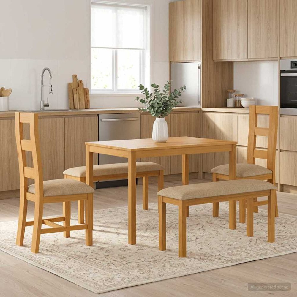 vidaXL Matgrupp 5 st Beige Massivt Ekträ