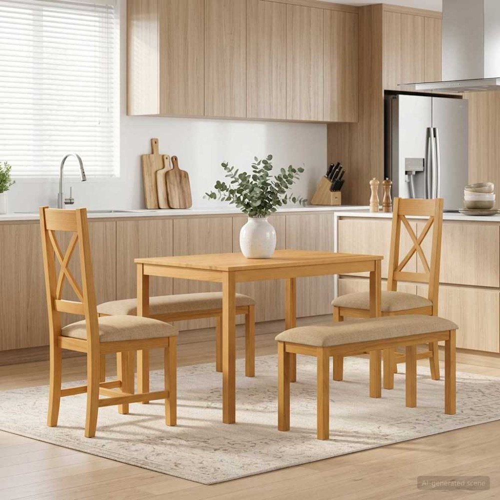 vidaXL Matgrupp 5 st Beige Massivt Ekträ