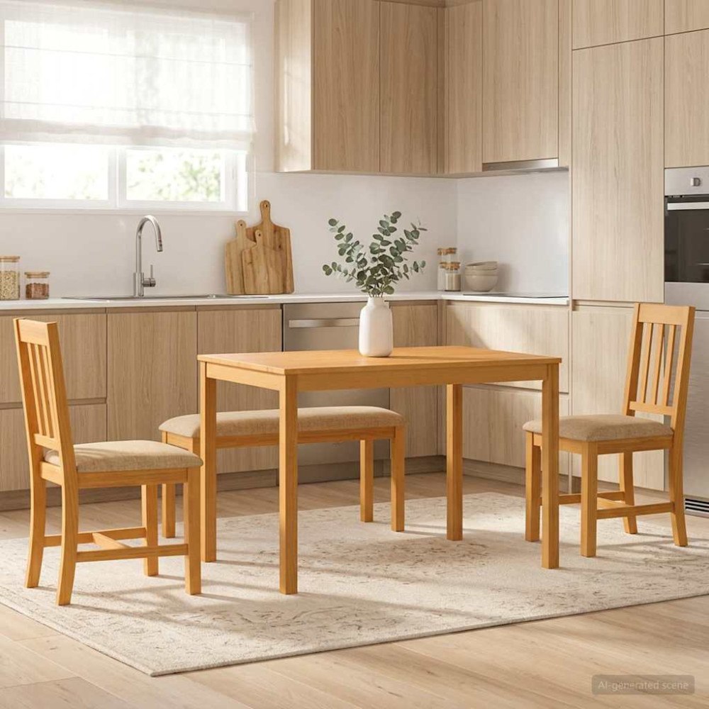 vidaXL Matgrupp 4 st Beige Massivt Ekträ