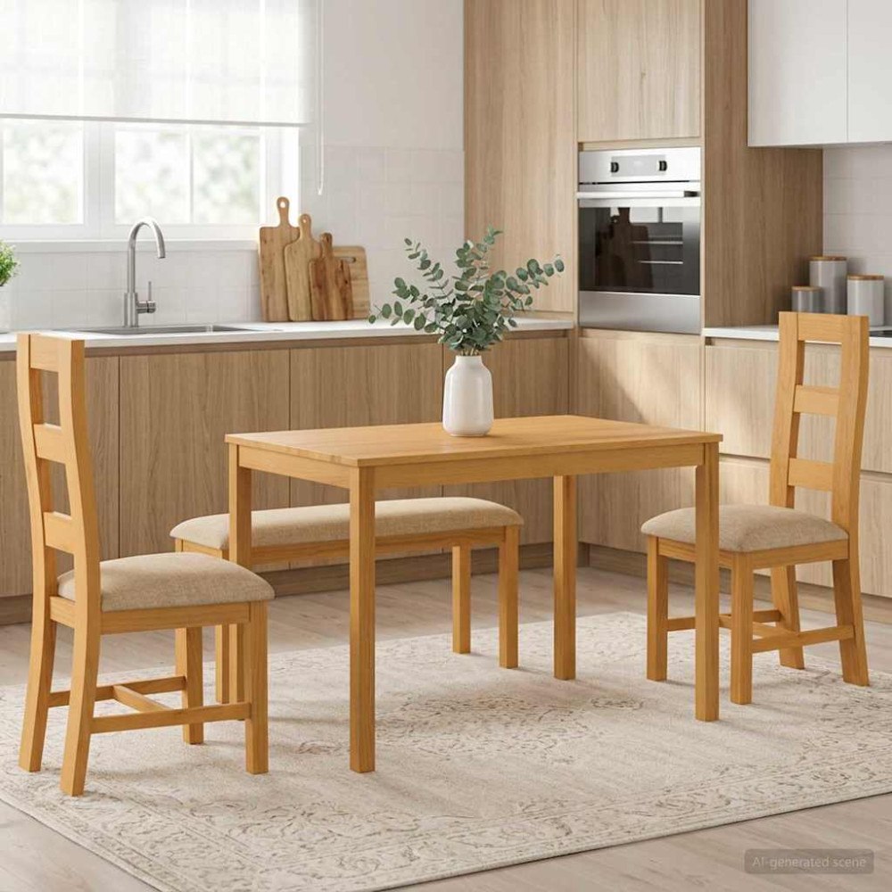 vidaXL Matgrupp 4 st Beige Massivt Ekträ
