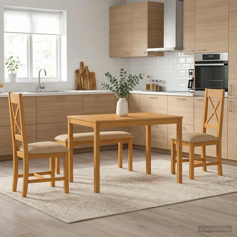 vidaXL Matgrupp 4 st Beige Massivt Ekträ
