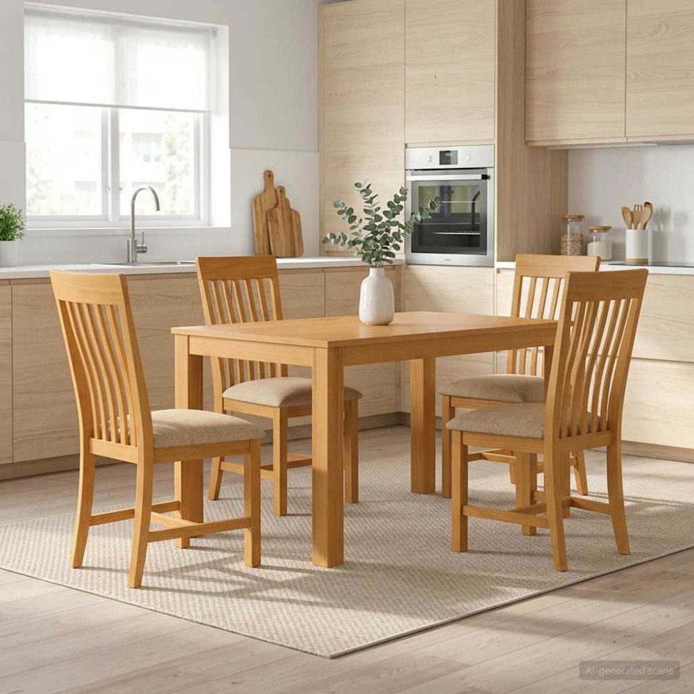 vidaXL Matgrupp RIJSWIJK 5 st Beige 150 x 85 x 75 cm Massivt Ekträ