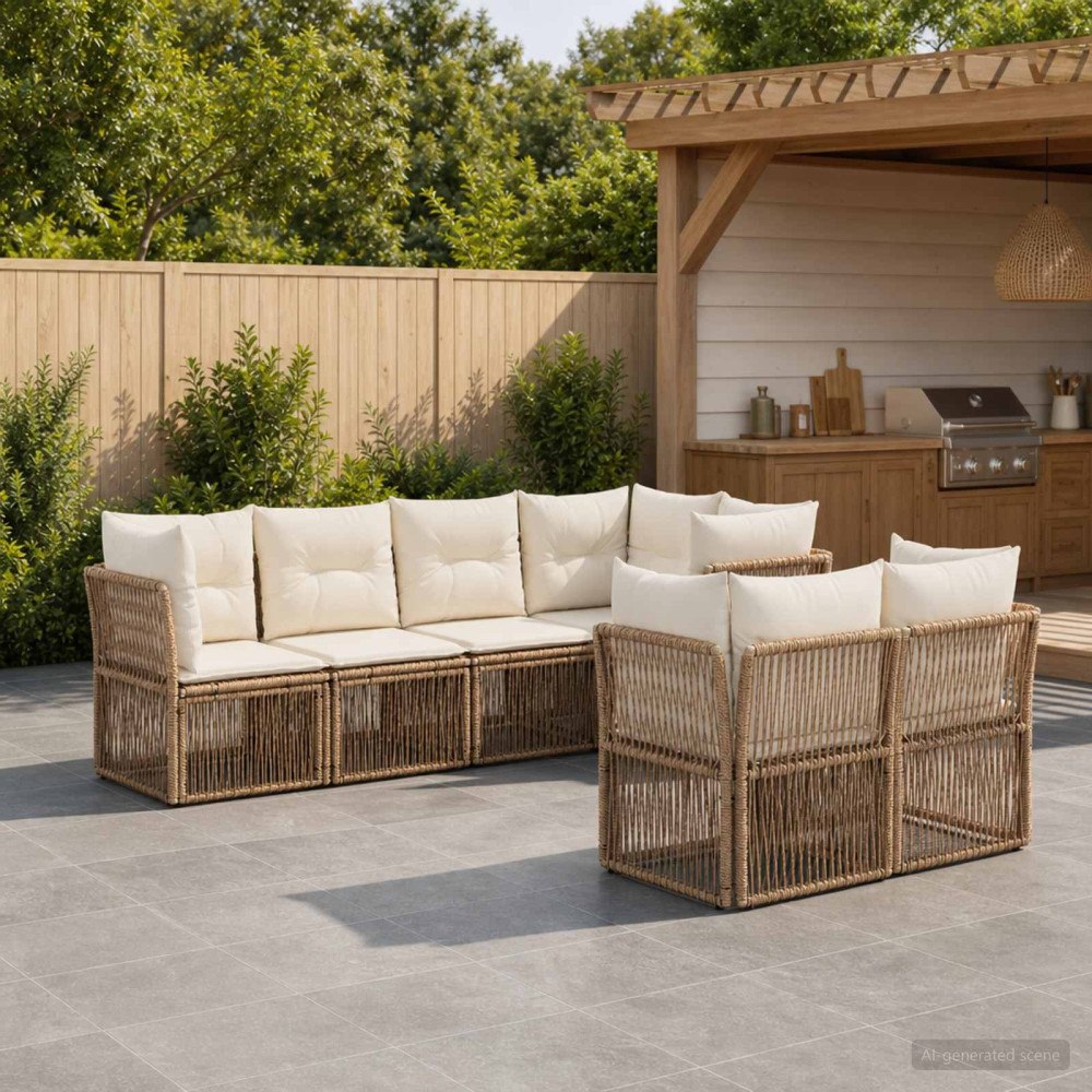vidaXL Trädgårdsoffset 7 st 7-Antal sittplatser Beige konstrotting