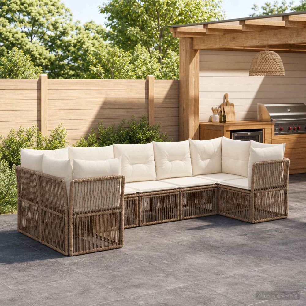 vidaXL Trädgårdsoffset 7 st 7-Antal sittplatser Beige konstrotting