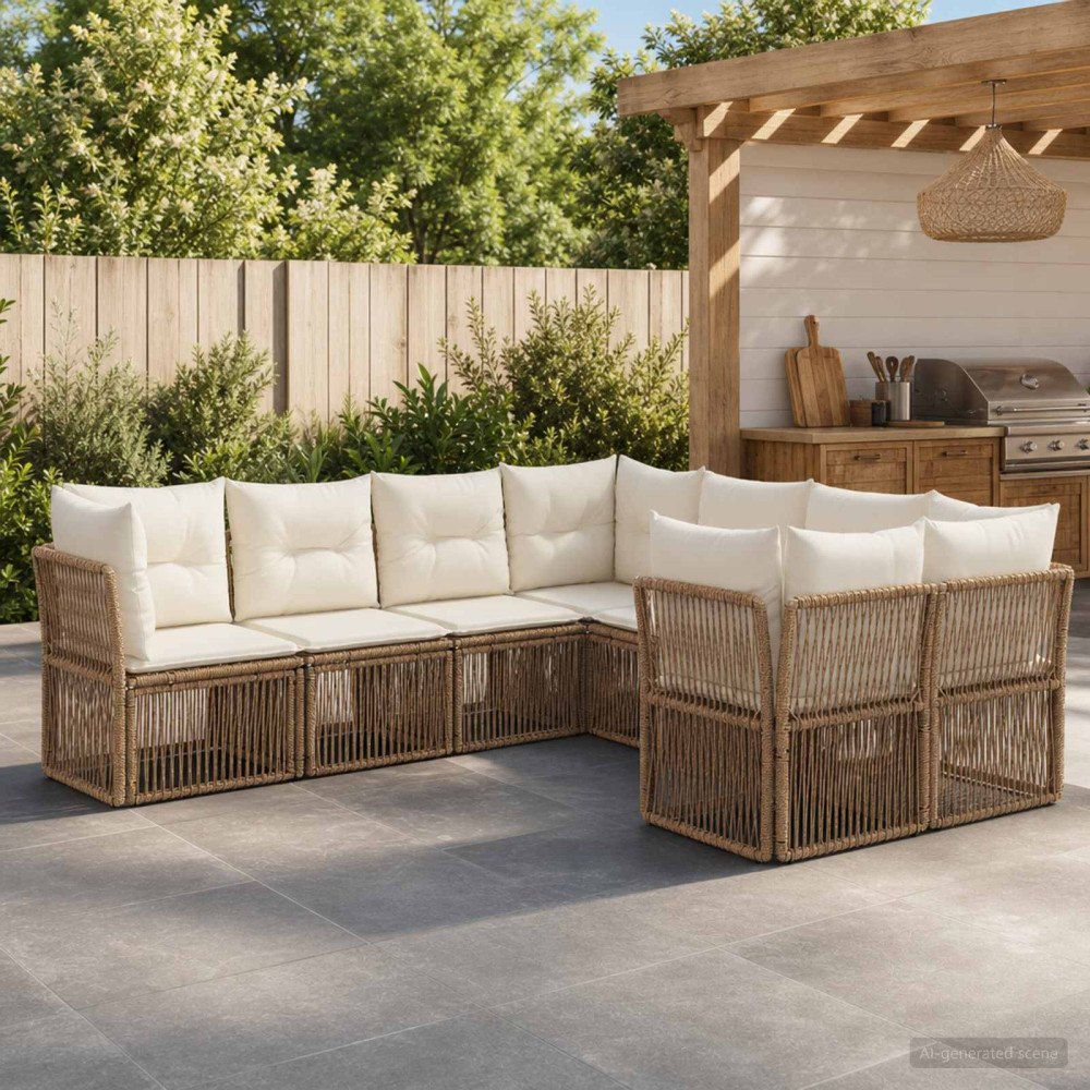 vidaXL Trädgårdsoffset 8 st 8-Antal sittplatser Beige konstrotting