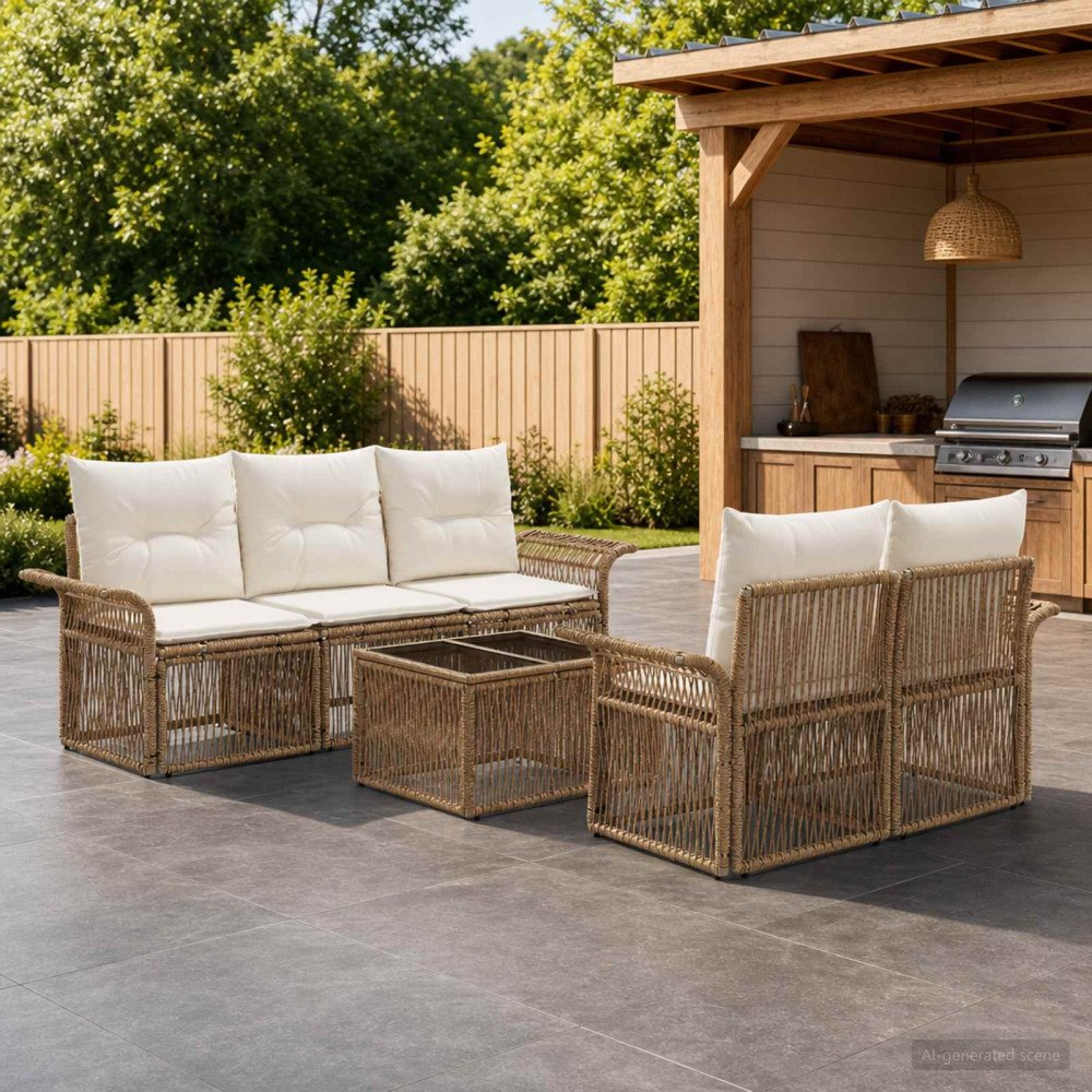 vidaXL Trädgårdsoffset 6 st Beige konstrotting