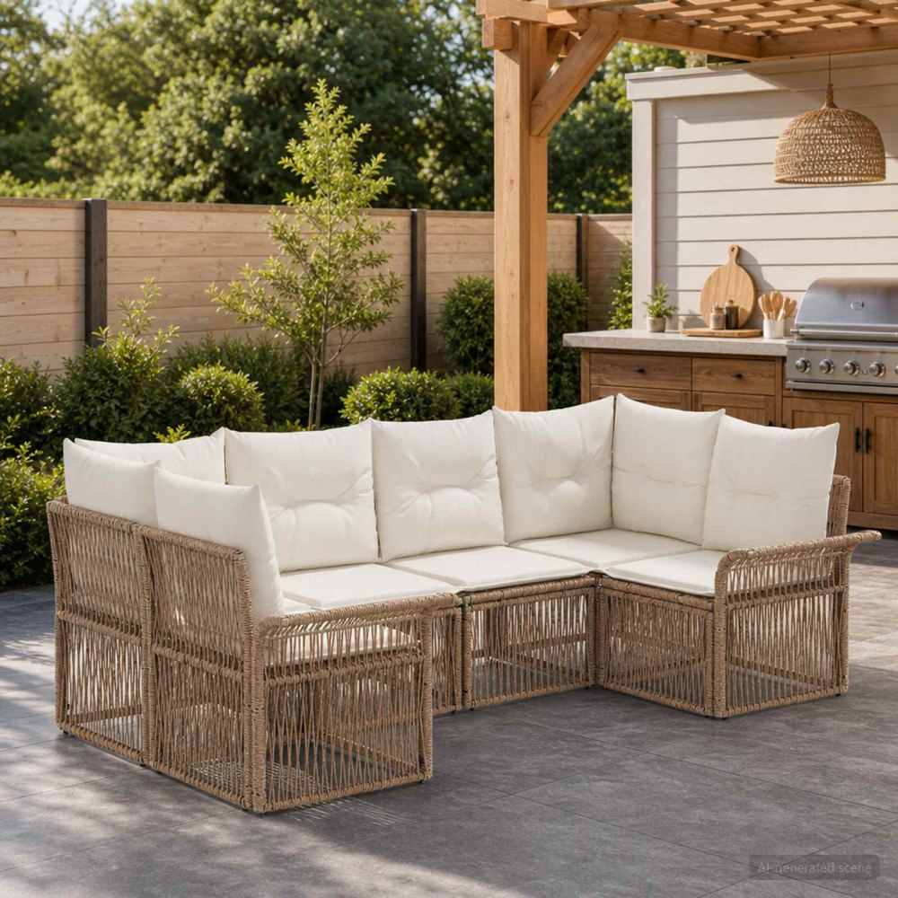 vidaXL Trädgårdsoffset 6 st 6-Antal sittplatser Beige konstrotting