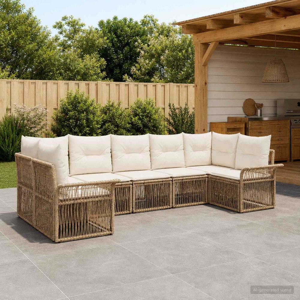 vidaXL Trädgårdsoffset 7 st 7-Antal sittplatser Beige konstrotting