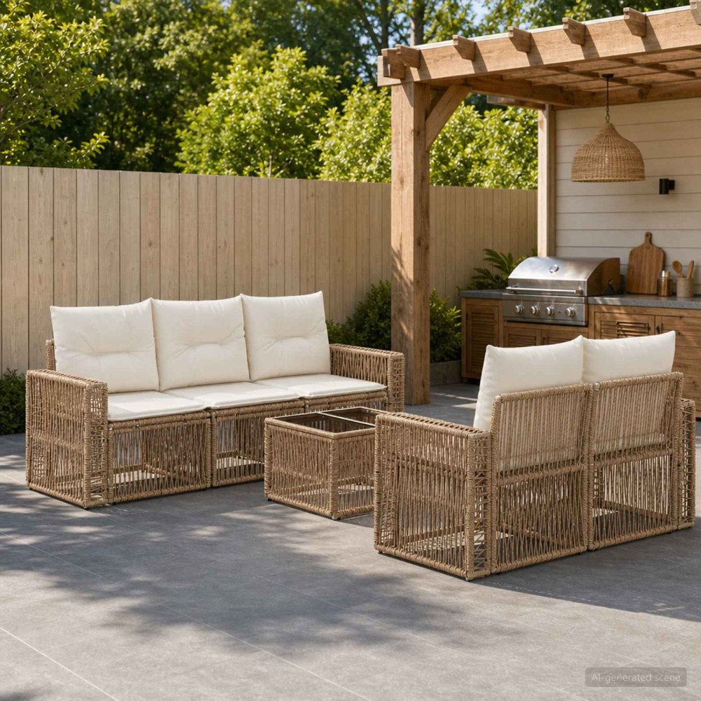 vidaXL Trädgårdsoffset 6 st Beige konstrotting