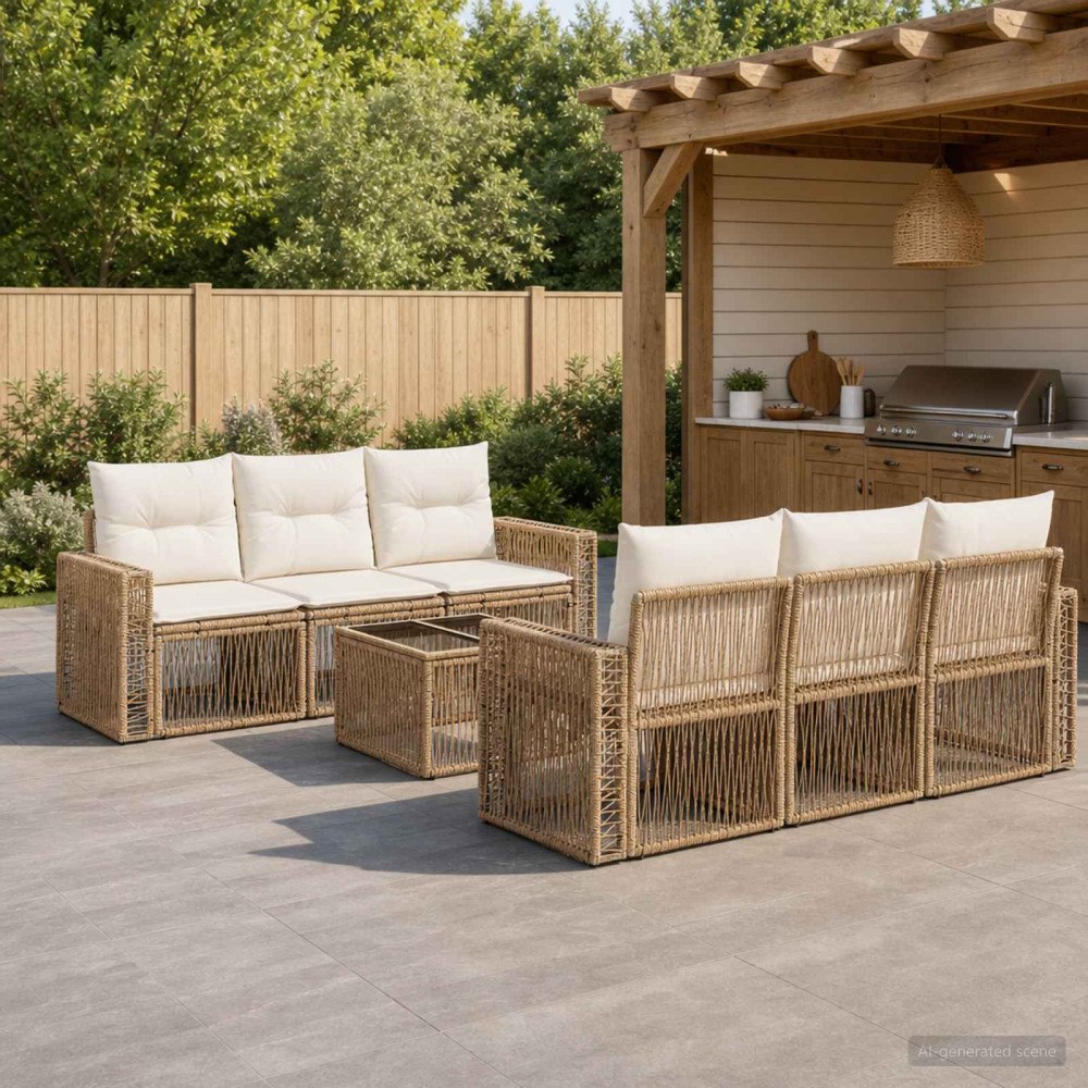 vidaXL Trädgårdsoffset 7 st Beige konstrotting