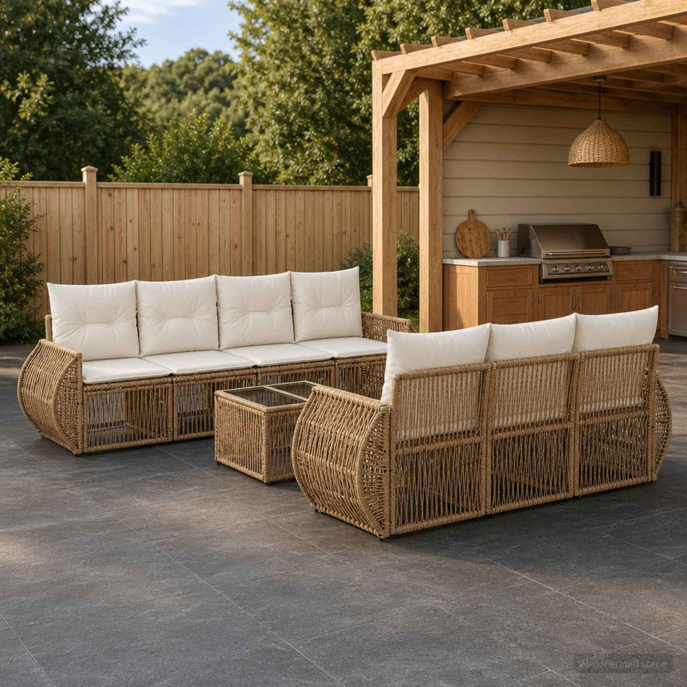 vidaXL Trädgårdsoffset 8 st Beige konstrotting