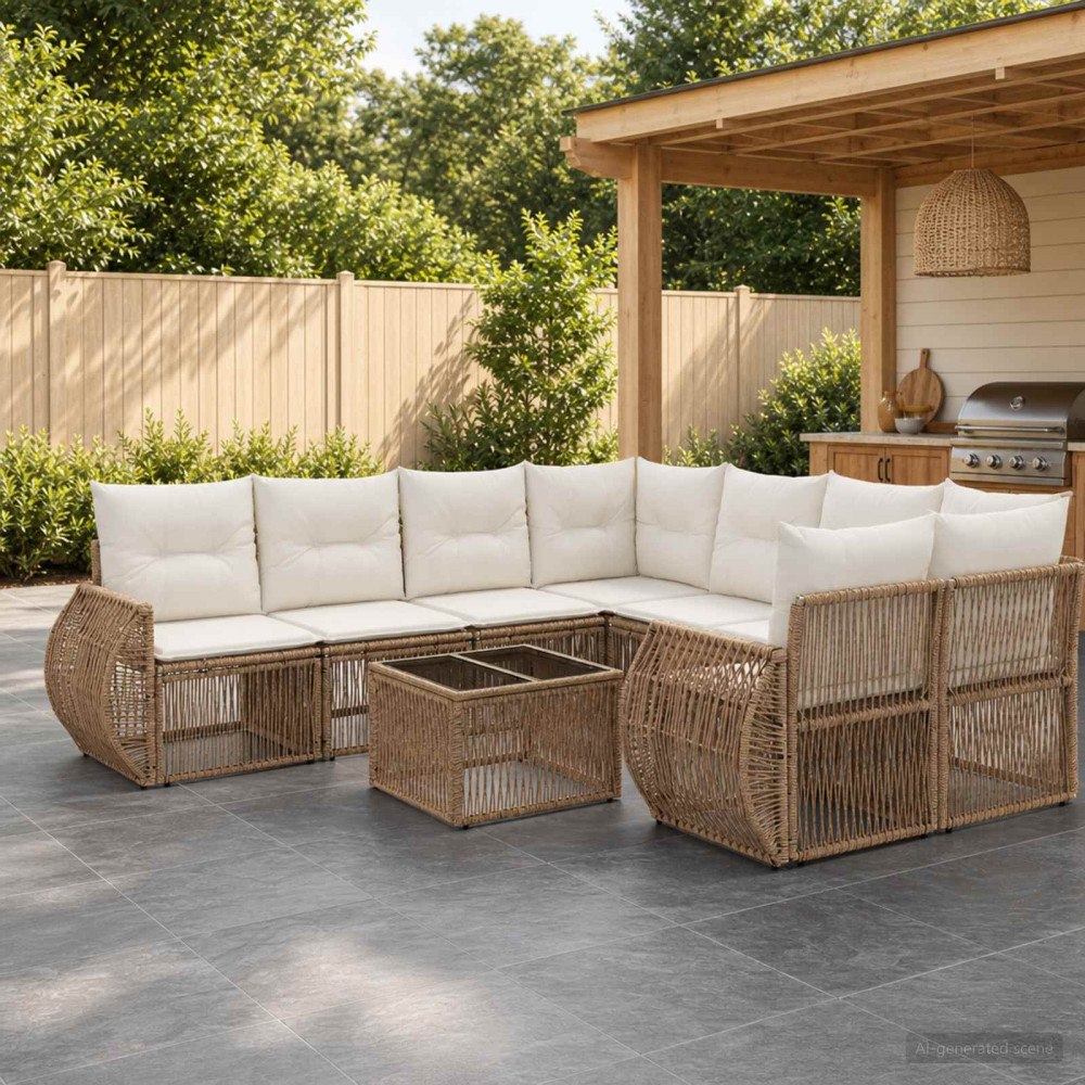vidaXL Trädgårdsoffset 9 st Beige konstrotting