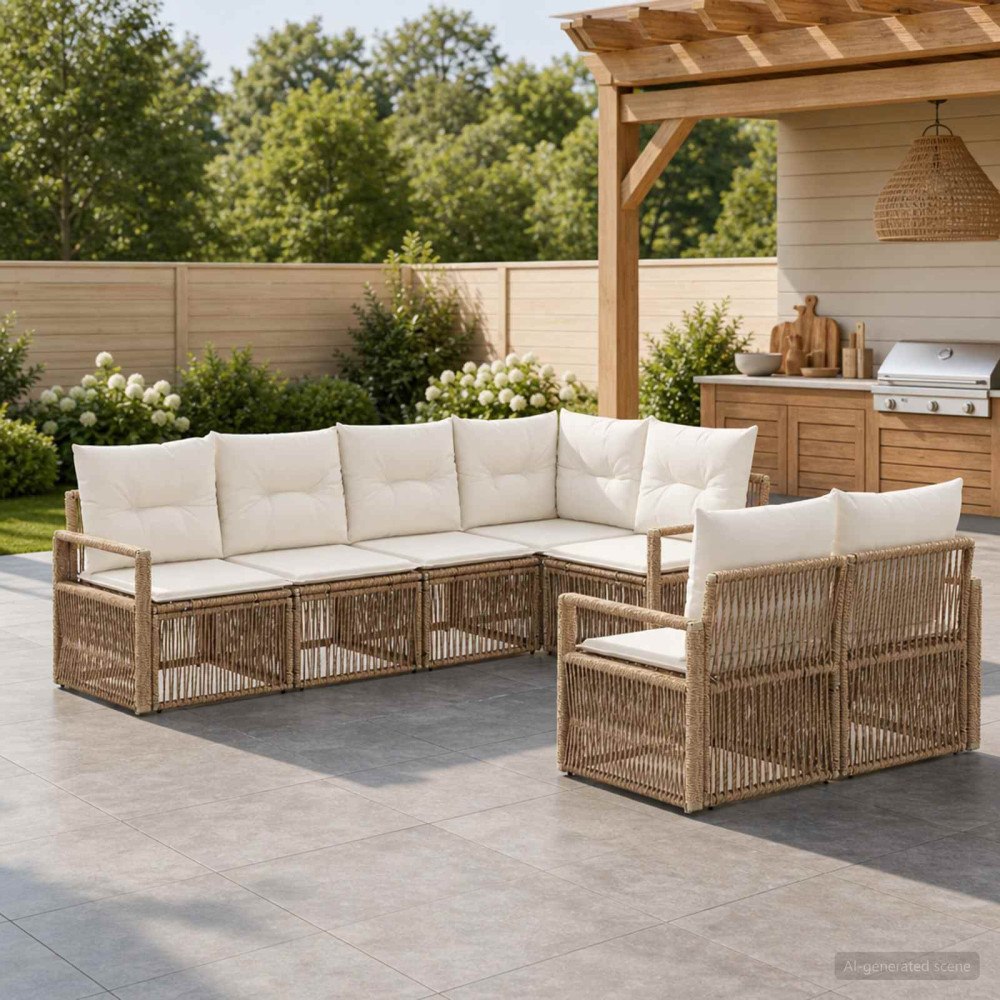 vidaXL Trädgårdsoffset 7 st 7-Antal sittplatser Beige konstrotting