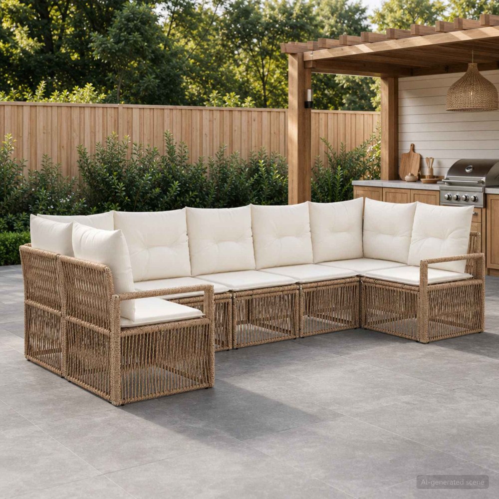 vidaXL Trädgårdsoffset 7 st 7-Antal sittplatser Beige konstrotting