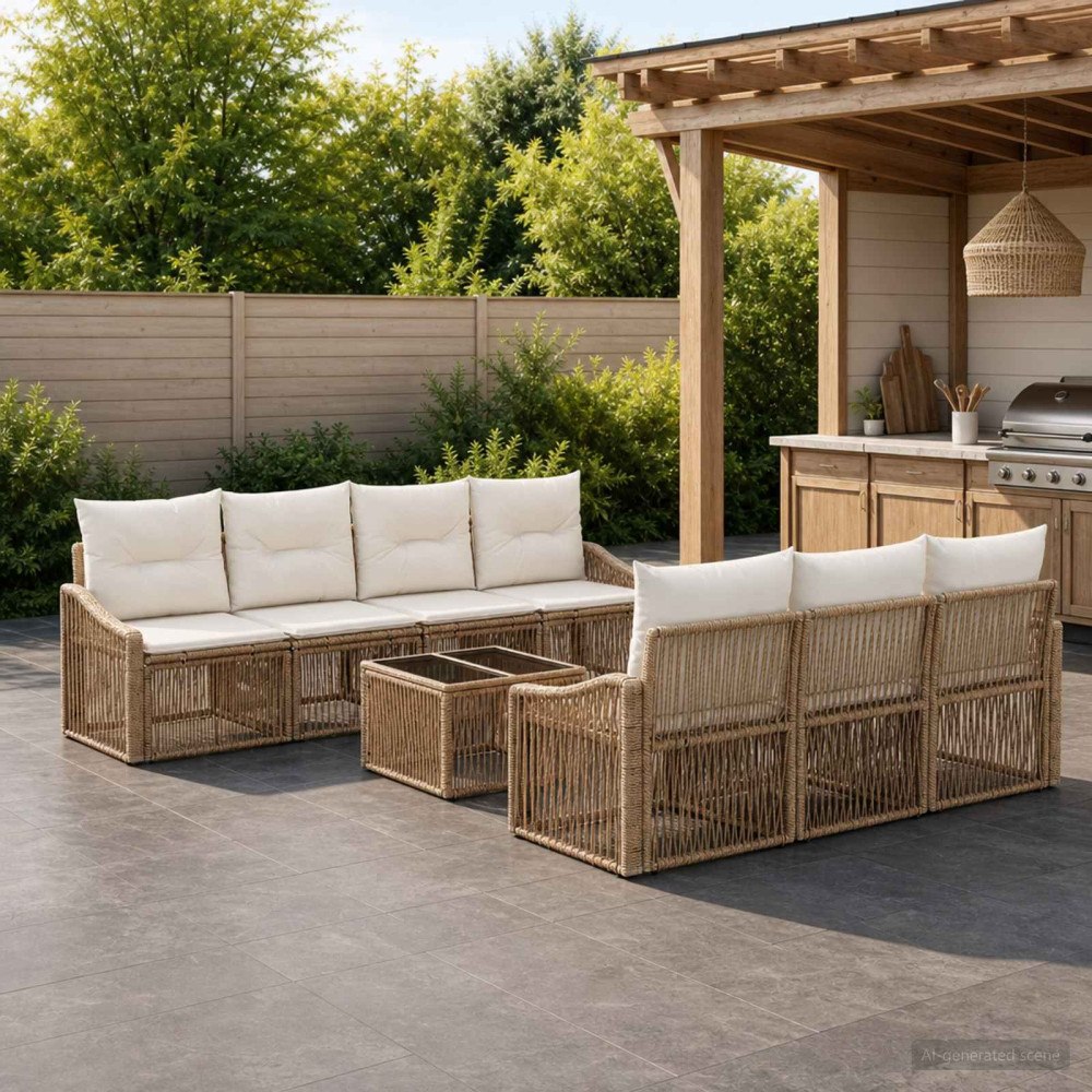 vidaXL Trädgårdsoffset 8 st Beige konstrotting