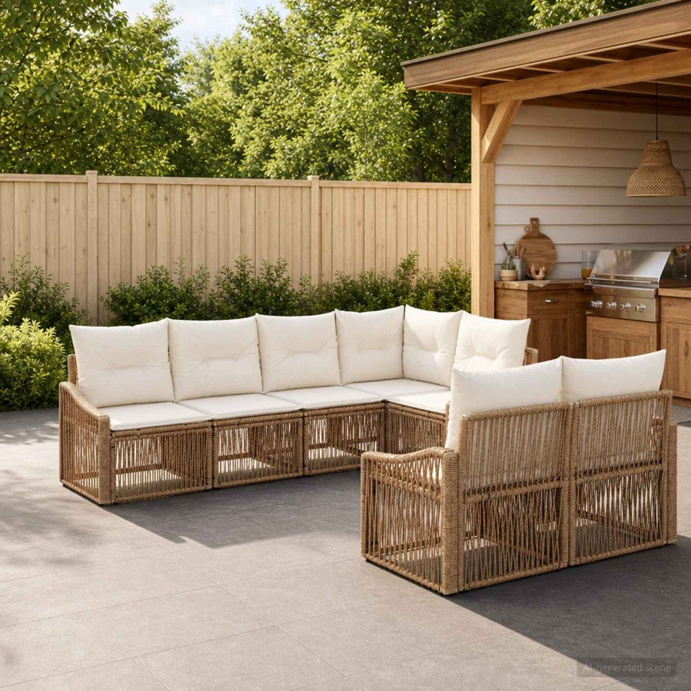 vidaXL Trädgårdsoffset 7 st 7-Antal sittplatser Beige konstrotting