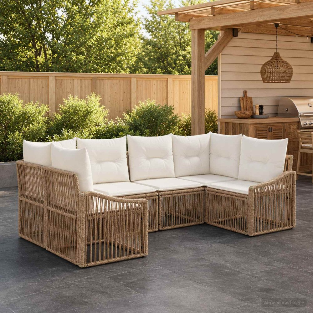 vidaXL Trädgårdsoffset 6 st 6-Antal sittplatser Beige konstrotting