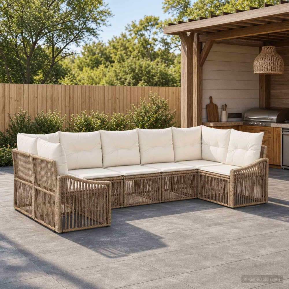 vidaXL Trädgårdsoffset 7 st 7-Antal sittplatser Beige konstrotting