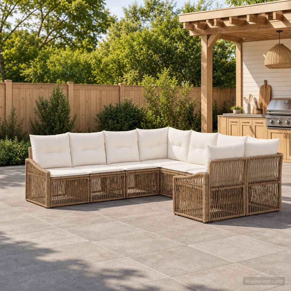 vidaXL Trädgårdsoffset 8 st 8-Antal sittplatser Beige konstrotting