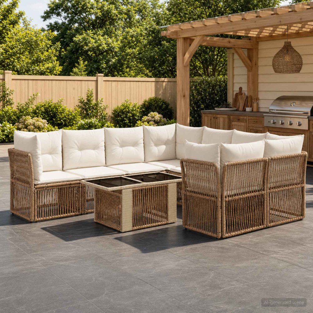 vidaXL Trädgårdsoffset 9 st Beige konstrotting