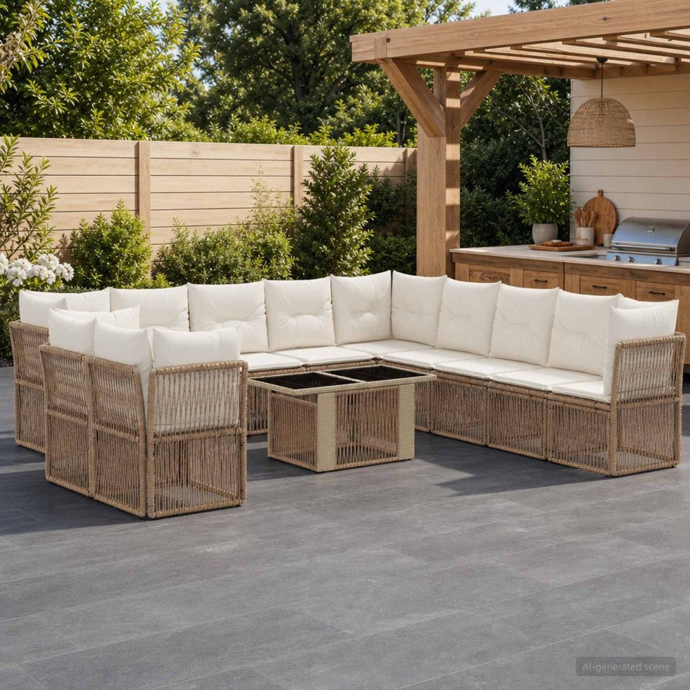 vidaXL Trädgårdsoffset 12 st Beige konstrotting