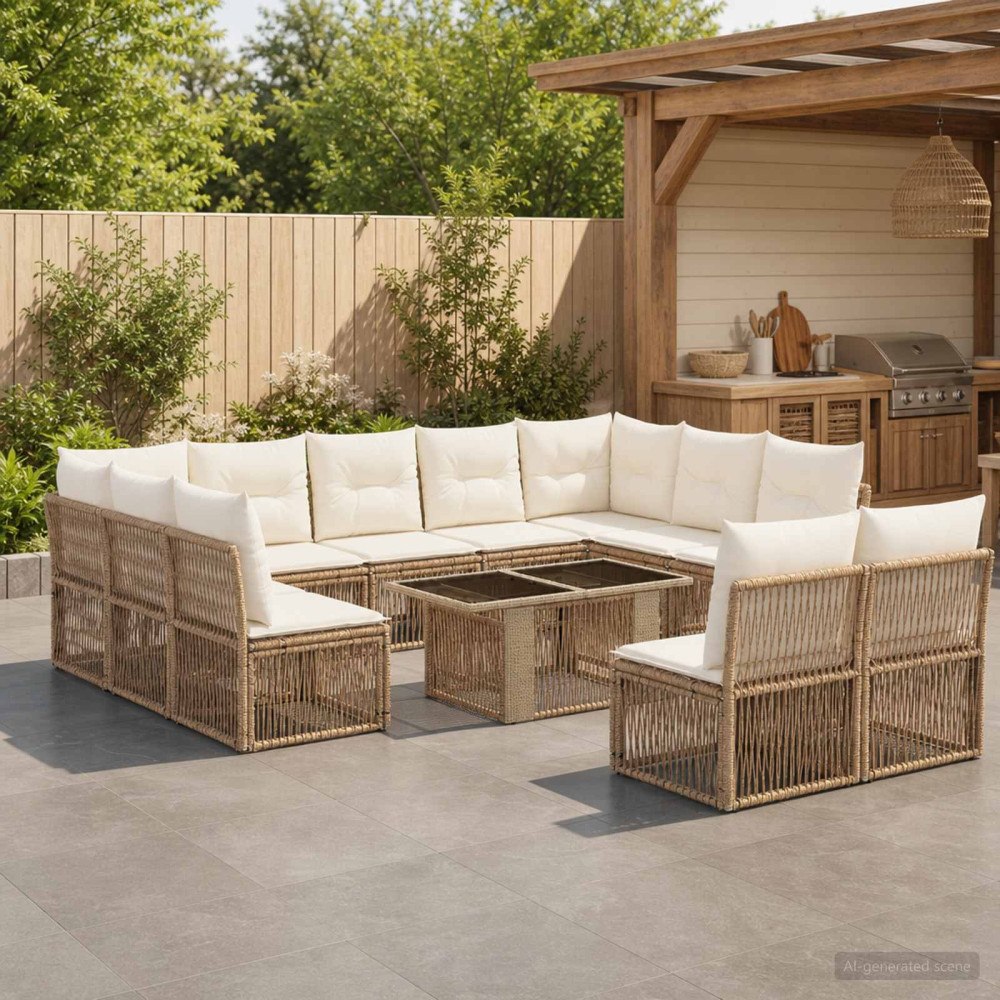 vidaXL Trädgårdsoffset 12 st Beige konstrotting