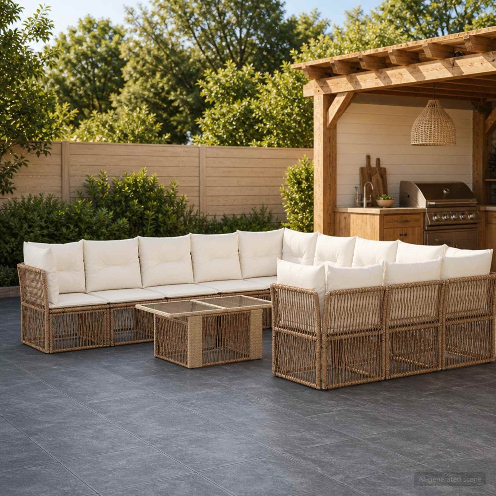 vidaXL Trädgårdsoffset 12 st Beige konstrotting