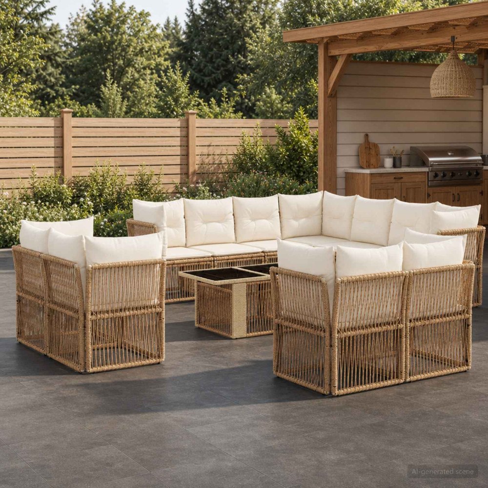 vidaXL Trädgårdsoffset 12 st Beige konstrotting
