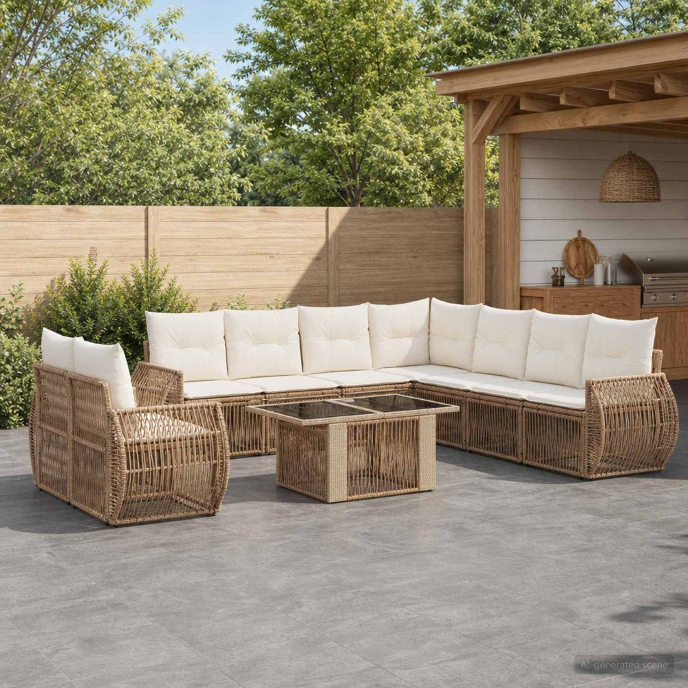 vidaXL Trädgårdsoffset 10 st Beige och krämvit konstrotting