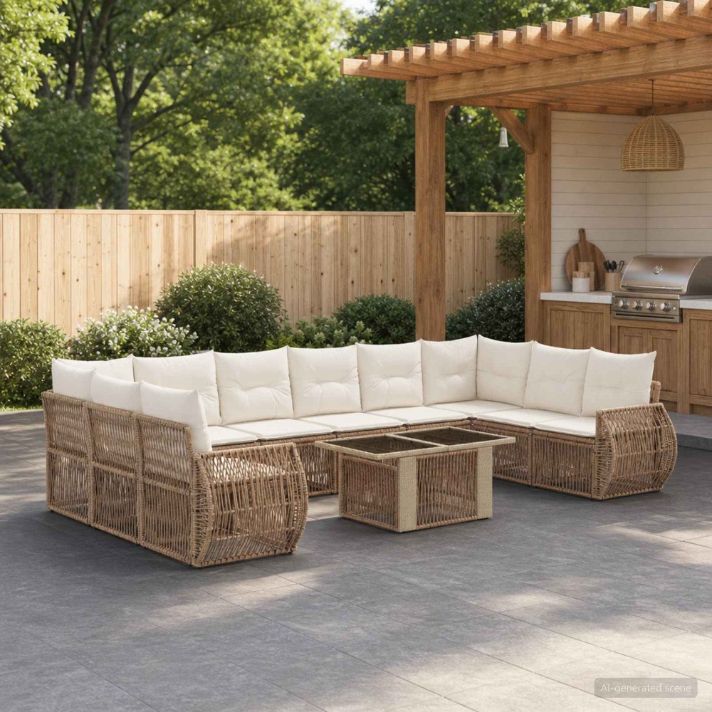vidaXL Trädgårdsoffset 11 st Beige och krämvit konstrotting
