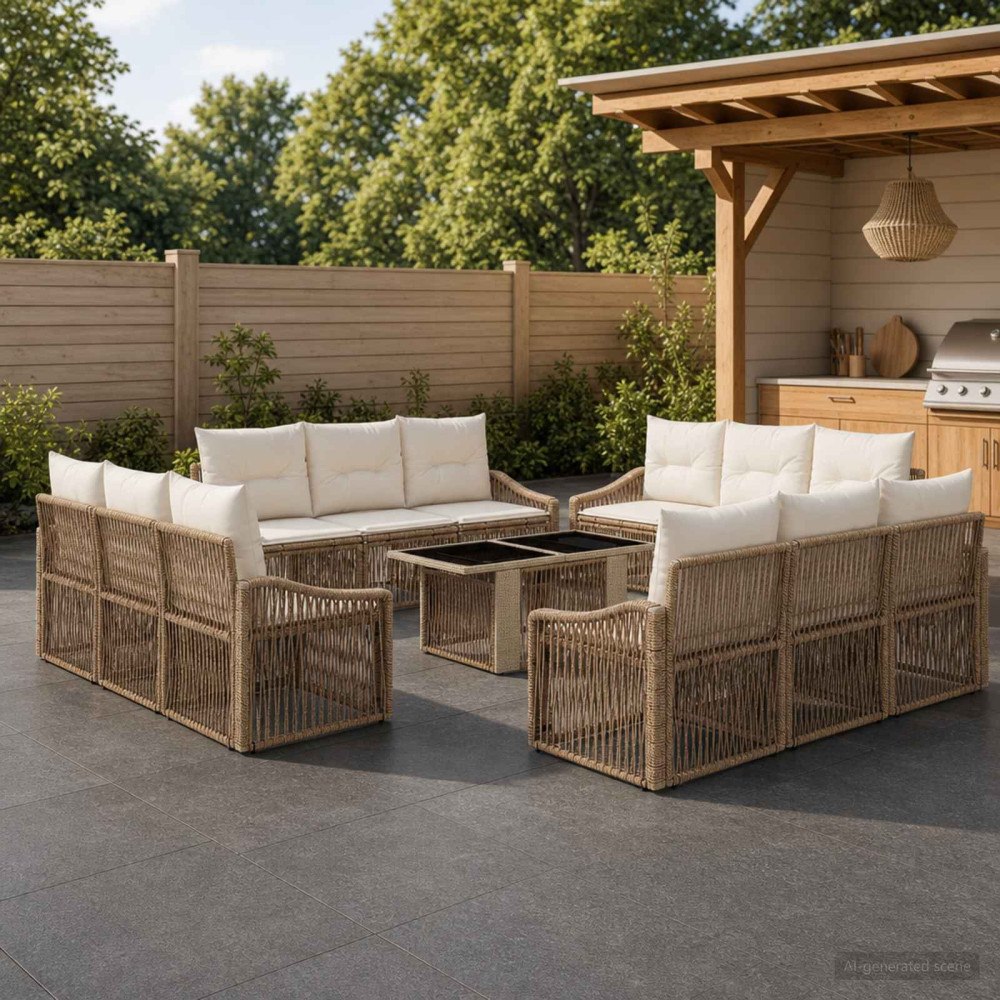 vidaXL Trädgårdsoffset 13 st Beige och krämvit konstrotting