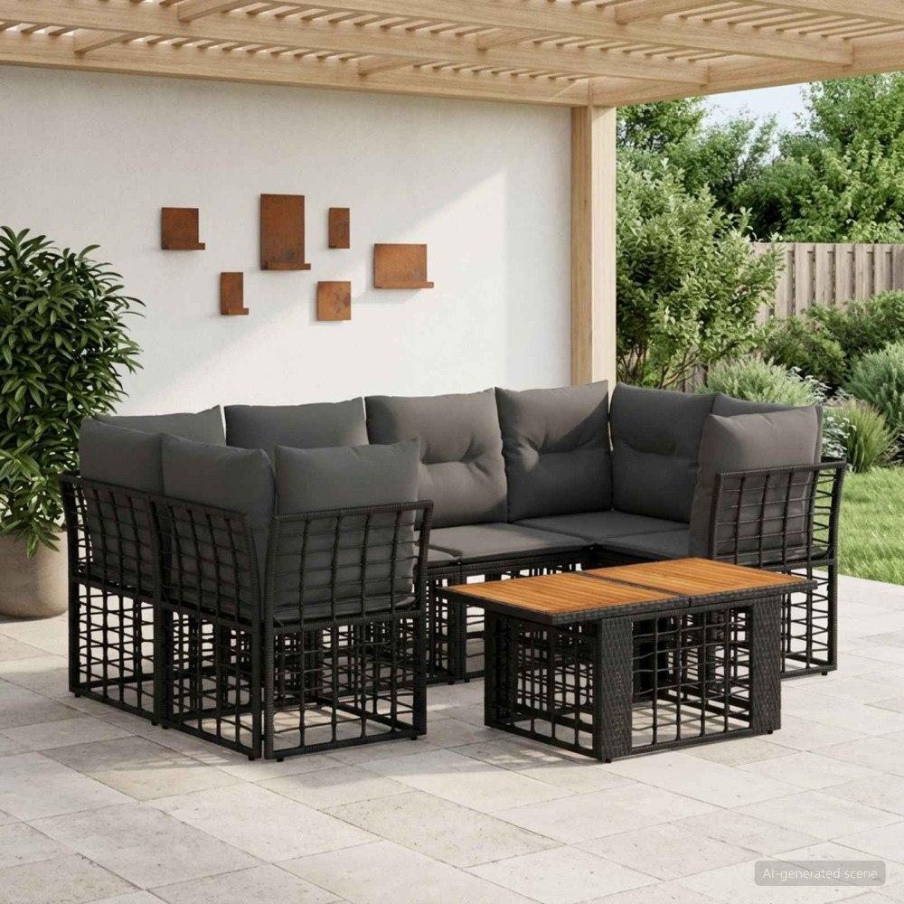 vidaXL Trädgårdsoffset 7 st Svart och Mörkgrå konstrotting