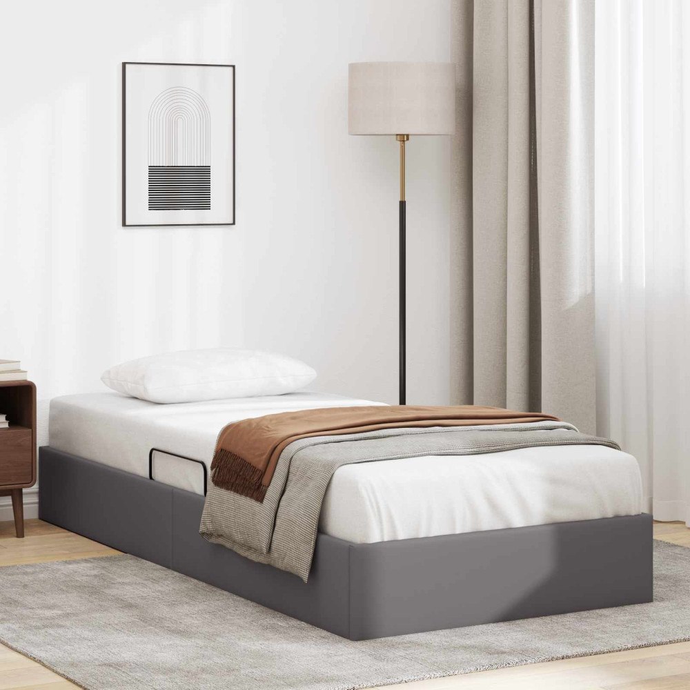 vidaXL Ottoman Sängram med lagring Grå 90 x 190 cm Konstläder