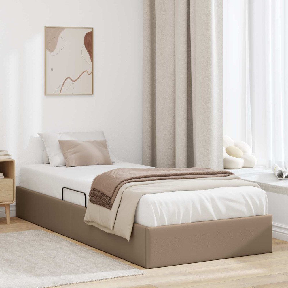 vidaXL Ottoman Sängram med lagring Cappucino 90 x 190 cm Konstläder