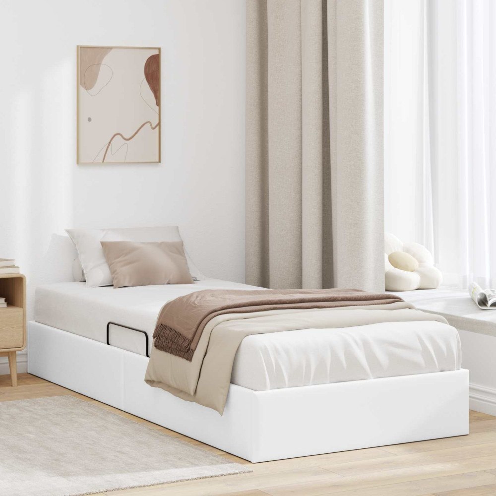 vidaXL Ottoman Sängram med lagring Ren Vit 100 x 200 cm Konstläder