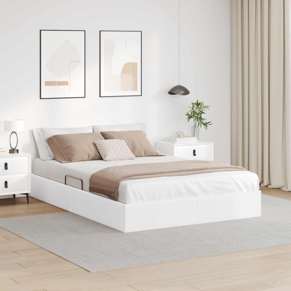 vidaXL Ottoman Sängram med lagring Ren Vit 140 x 200 cm Konstläder