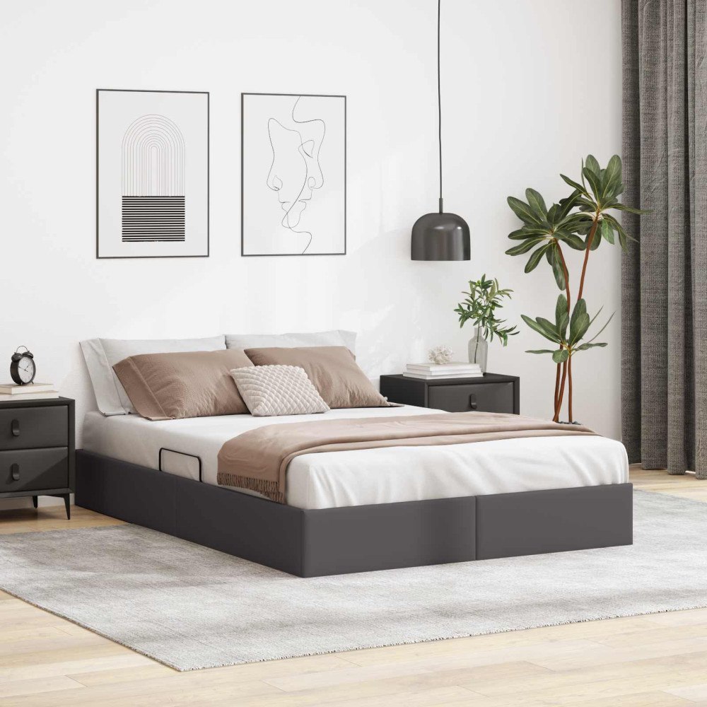 vidaXL Ottoman Sängram med lagring Grå 140 x 200 cm Konstläder