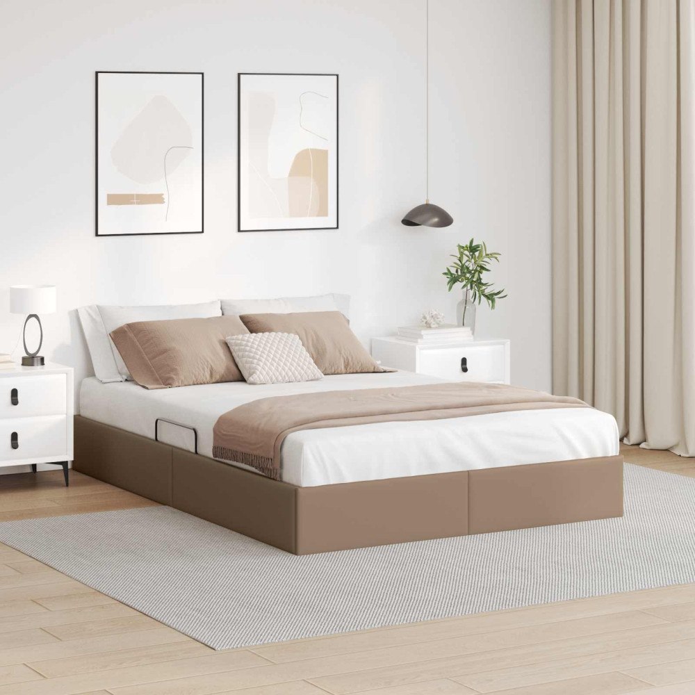 vidaXL Ottoman Sängram med lagring Cappucino 140 x 200 cm Konstläder